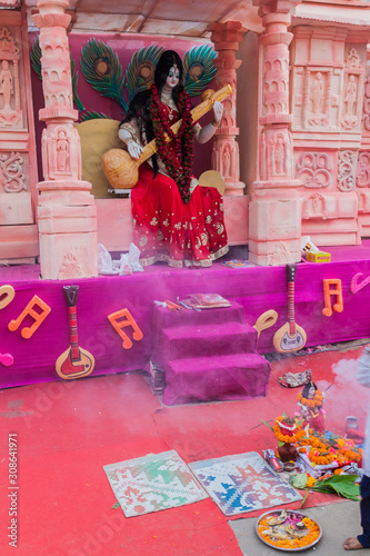 GUWAHATI  INDIA - JANUARY 31  2017  Shrine of Saraswati  Sarasvati    Hindu goddess of knowledge  music  art  wisdom  and learning in Guwahati  India