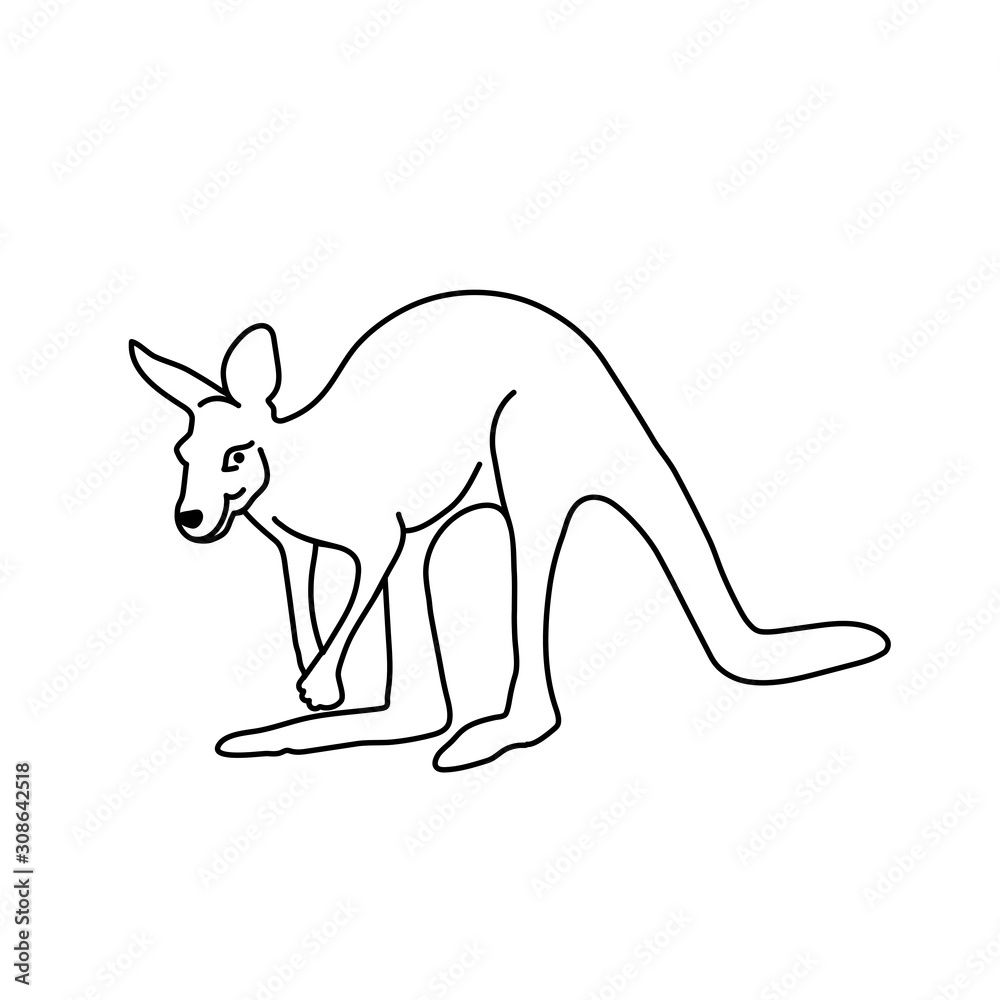 Fototapeta premium funny vector vector kangaroo. line drawing illustration. black and white mammal. animal logo. simple icon. baby doodle. cartoon character