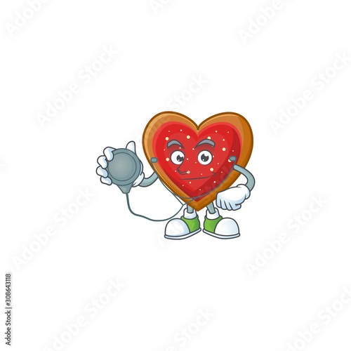 Love cookies cartoon mascot style in a Doctor costume with tools