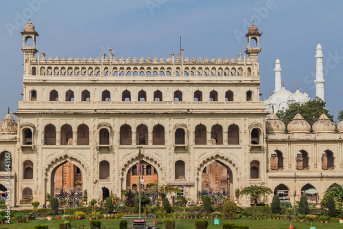 Entry gate to Bara Imambara in Lucknow, Uttar Pradesh state, India. Teele Wali Mosque in the background.