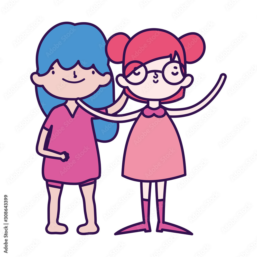 group little girls friends cartoon character group little girls friends cartoon character