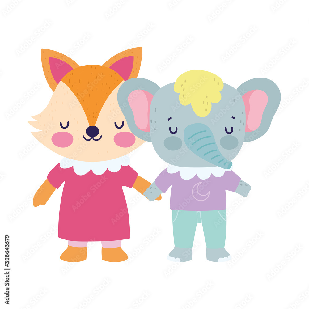 baby shower cute little fox with dress and elephant cartoon baby shower cute little fox with dress and elephant cartoon