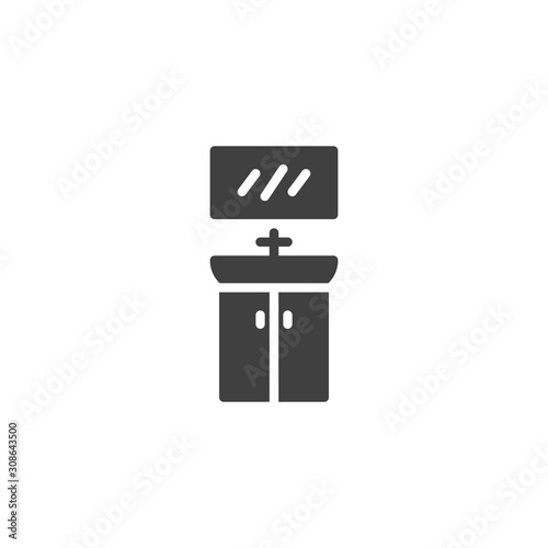 Washbasin cabinet and mirror vector icon. filled flat sign for mobile concept and web design. Bathroom sink with mirror glyph icon. Symbol, logo illustration. Vector graphics