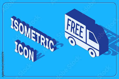 Isometric Free delivery service icon isolated on blue background. Free shipping. 24 hour and fast delivery. Vector Illustration