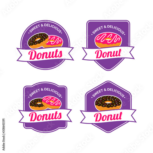 Donut Logo Vector Set with Badge Design