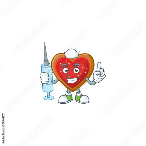 Cute Nurse love cookies character cartoon style with syringe