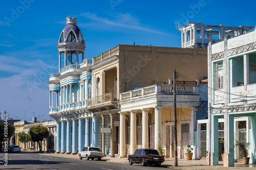Colonial architecture in the Jose Marti Park in Cienfuegos  Cuba