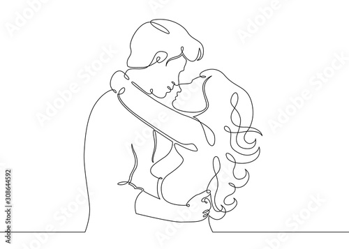 Continuous one drawn single line of romantic kiss photo