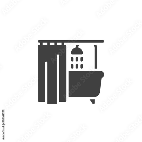 Bathroom interior vector icon. filled flat sign for mobile concept and web design. Bathtub shower and curtain glyph icon. Symbol, logo illustration. Vector graphics