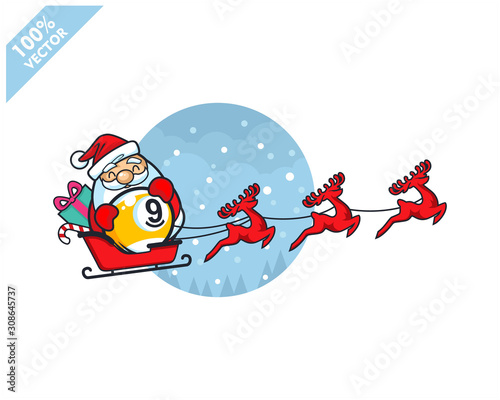 Billiard 9 ball with santa claus christmas theme logo vector	