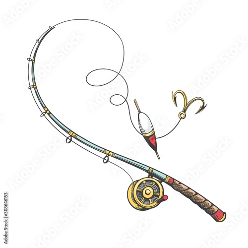 Obraz na plátně Fishing rod doodle icon