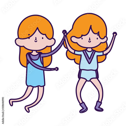 group little girls friends cartoon character