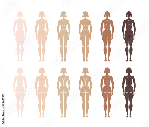 Vector naked mannequin woman. Standing Woman front back side.