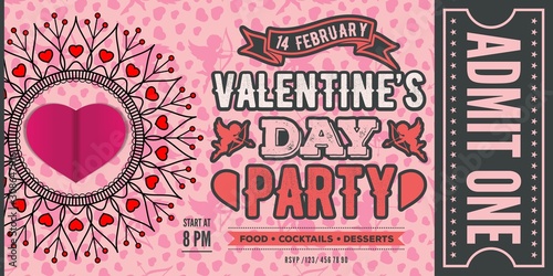 Valentine's Day Party Invitation. Vector illustration
