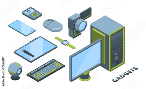 Modern devices isometric 3D vector illustrations set