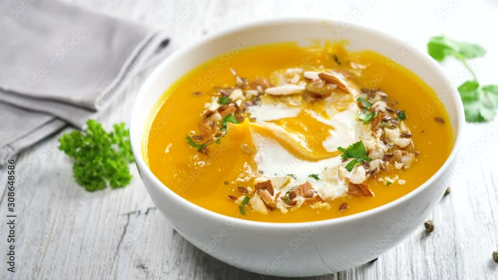 pumpkin soup with cream and nuts pumpkin soup with cream and nuts