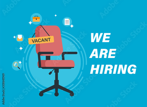 We are hiring concept with red office chair illustration