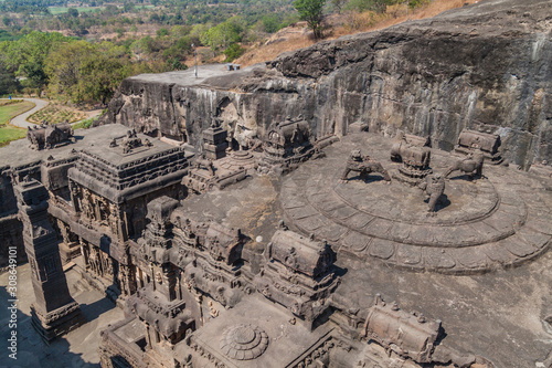 Carved Kailasa Temple in Ellora, Maharasthra state, India photo