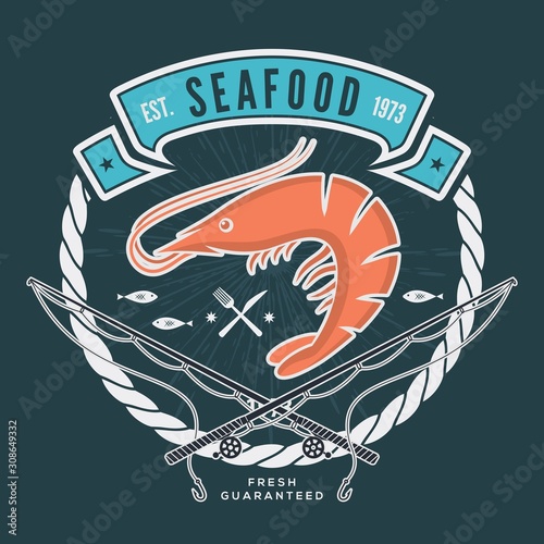 Seafood design concept with shrimp or prawn. Vector illustration