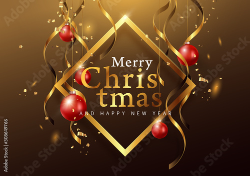 Elegant Christmas Background with ornament hanging .Vector illustration.