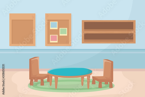 playroom table chairs shelf board memo decoration