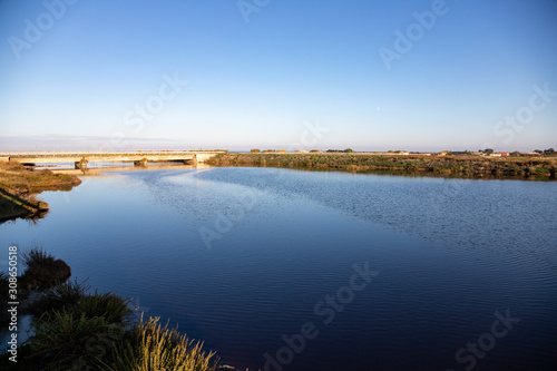 Nature reserve Saline Margherita di Savoia  Apulia  Italy  The salt pan. Salt flats area for sea salt production. A salt marsh  a coastal ecosystem on Adriatic sea.