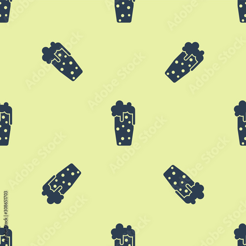 Blue Glass of beer icon isolated seamless pattern on yellow background.  Vector Illustration