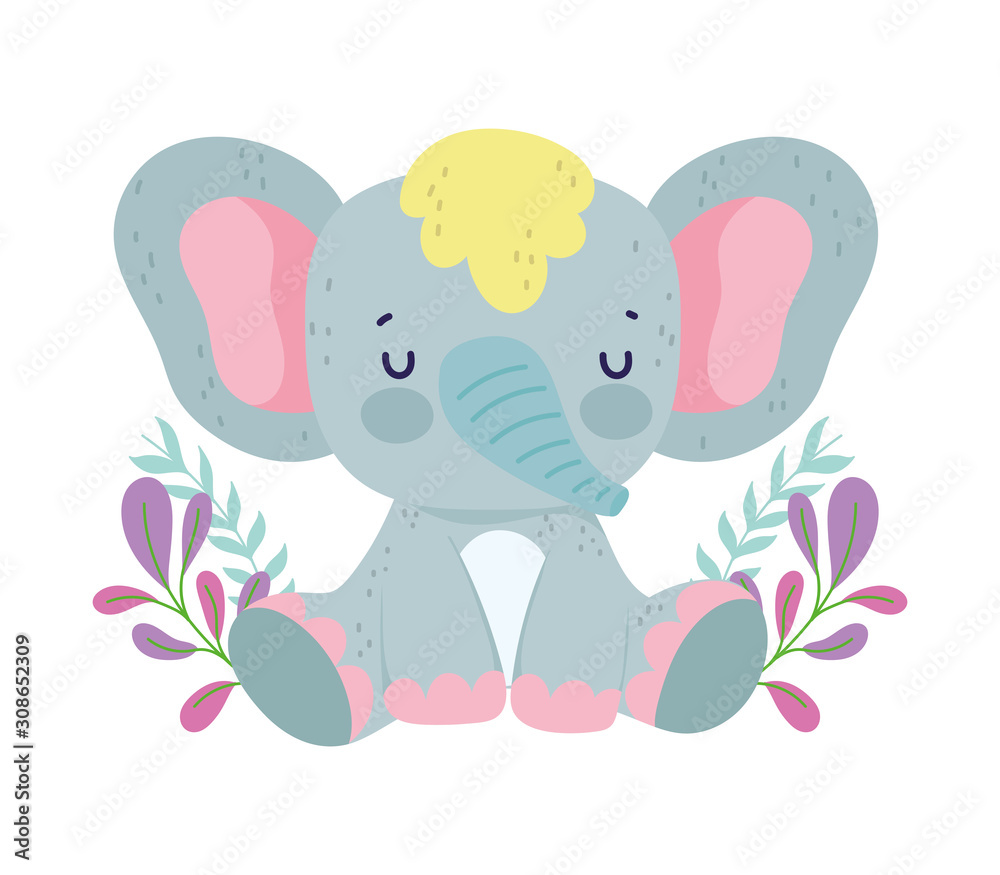 baby shower cute elephant sitting with flower cartoon