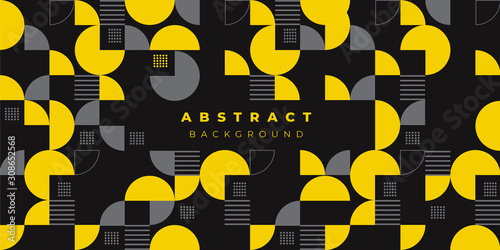Yellow Black Silver Memphis Circle Dot Line Abstract Background Vector Illustration