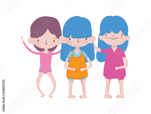 group little girls friends cartoon character