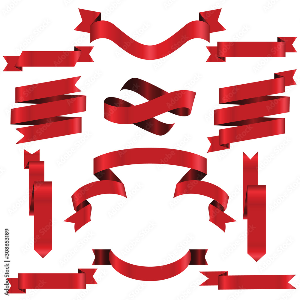 RED Ribbon Set In Isolated For Celebration And Winner Award Banner White Background, Vector Illustration RED Ribbon Set In Isolated For Celebration And Winner Award Banner White Background, Vector Illustration