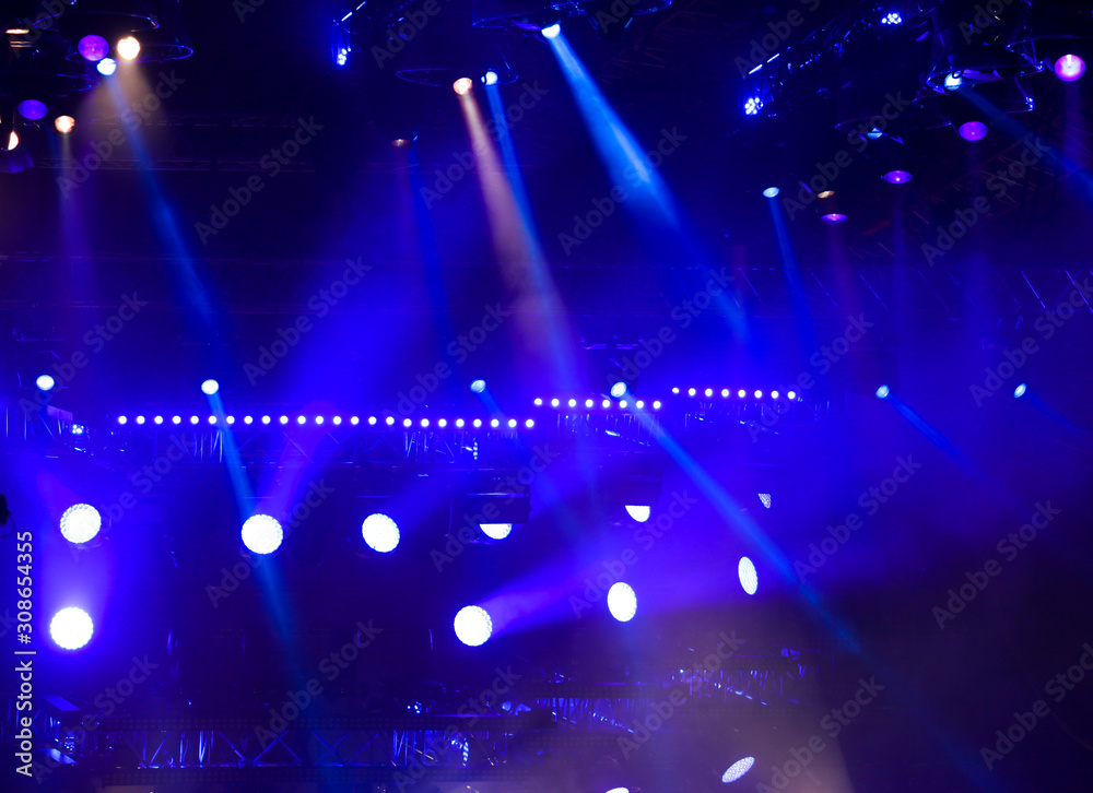 Blue light on a rock concert stage as background