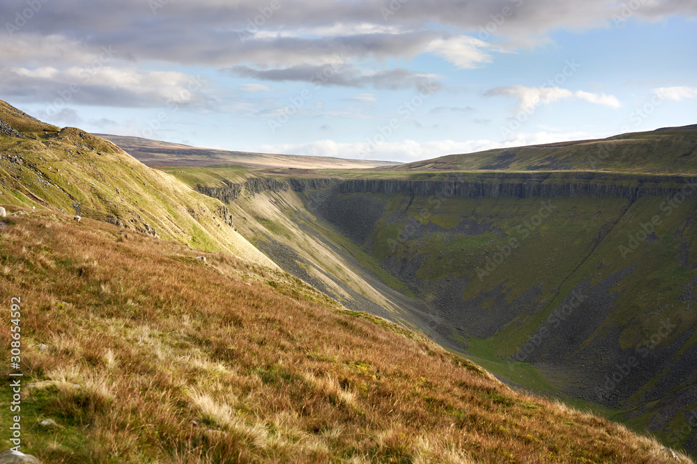 The rock formations of High Cup Nick on the Pennine Way caused by glacial scarring millions of years ago.