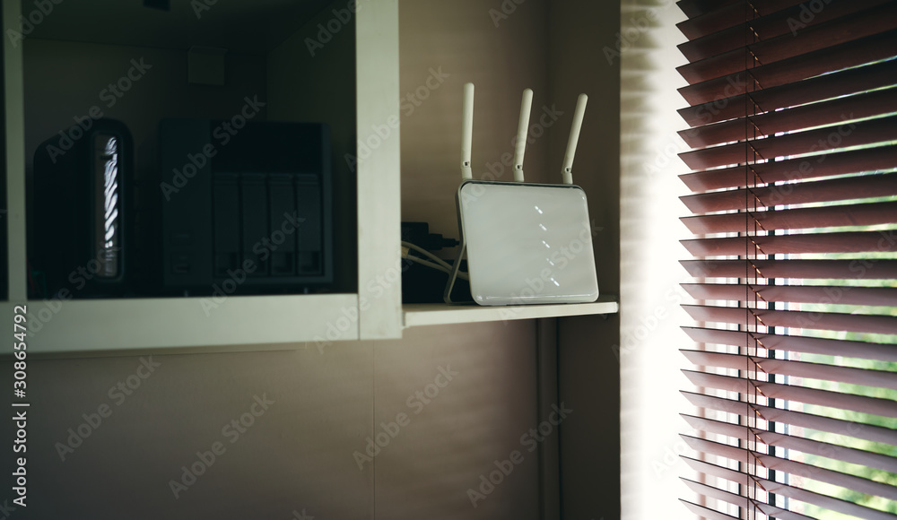 Home office wireless router for broadband online internet connection.