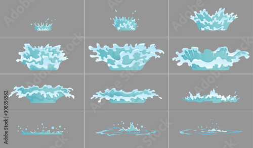 Dripping water special effect fx animation frames sprite sheet. Clear water drop burst frames for flash animation in games, video and cartoon