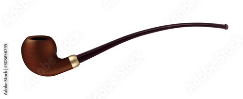 Tobacco Pipe Classical Smoke Tool Side View Vector. Device For Smoke Smokable Substance. Bowl Of Equipment Made Of Briar Wood, Meerschaum Or Corn Cob. Layout Realistic 3d Illustration