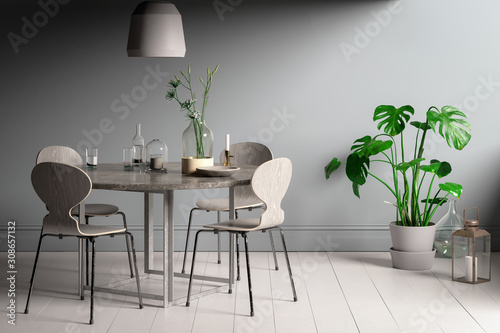 Modern Table Set in Practical Arrangment - 3d visualization photo