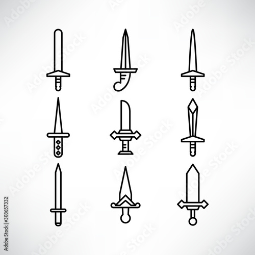 sword and rapier icons set line design