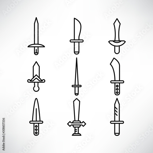 sword and rapier icons set line design