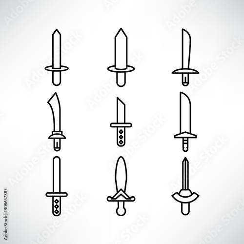 sword and rapier icons set line design
