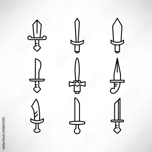 sword and rapier icons set line design