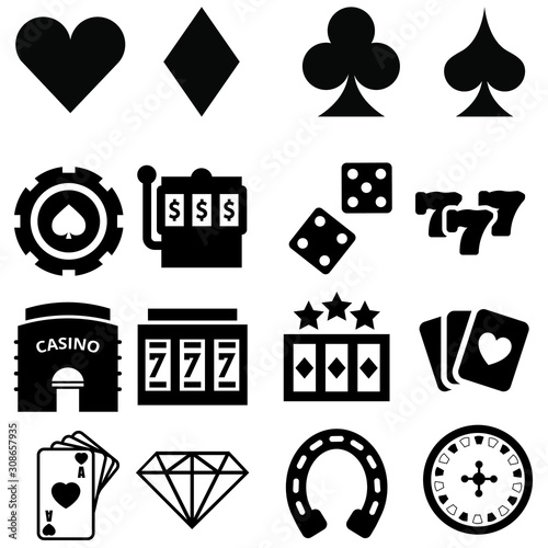 Casino vector icon set. gambling related illustration sign collection. roulette symbol. slot logo.