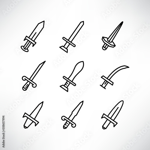 sword icons set line design