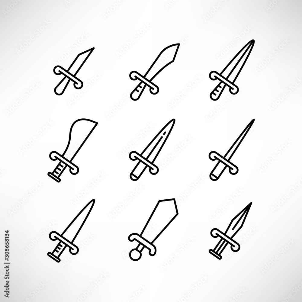 sword icons set line design sword icons set line design