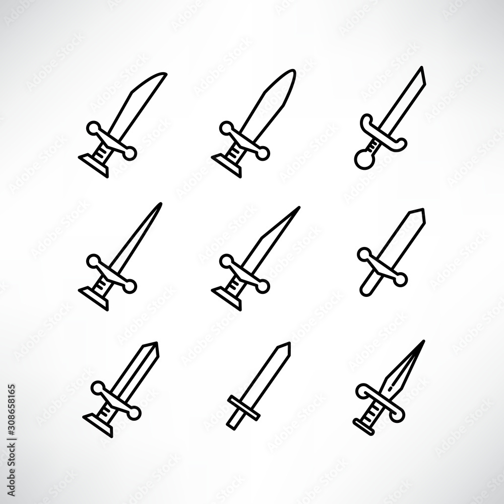 sword icons set line design sword icons set line design