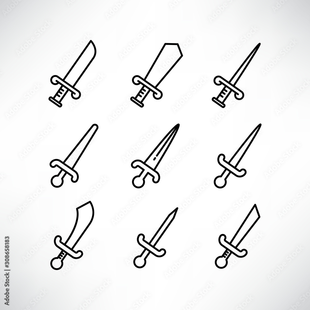 sword icons set line design sword icons set line design