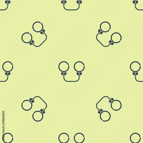 Blue Handcuffs icon isolated seamless pattern on yellow background. Vector Illustration