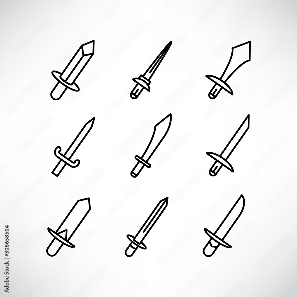 sword icons set line design sword icons set line design