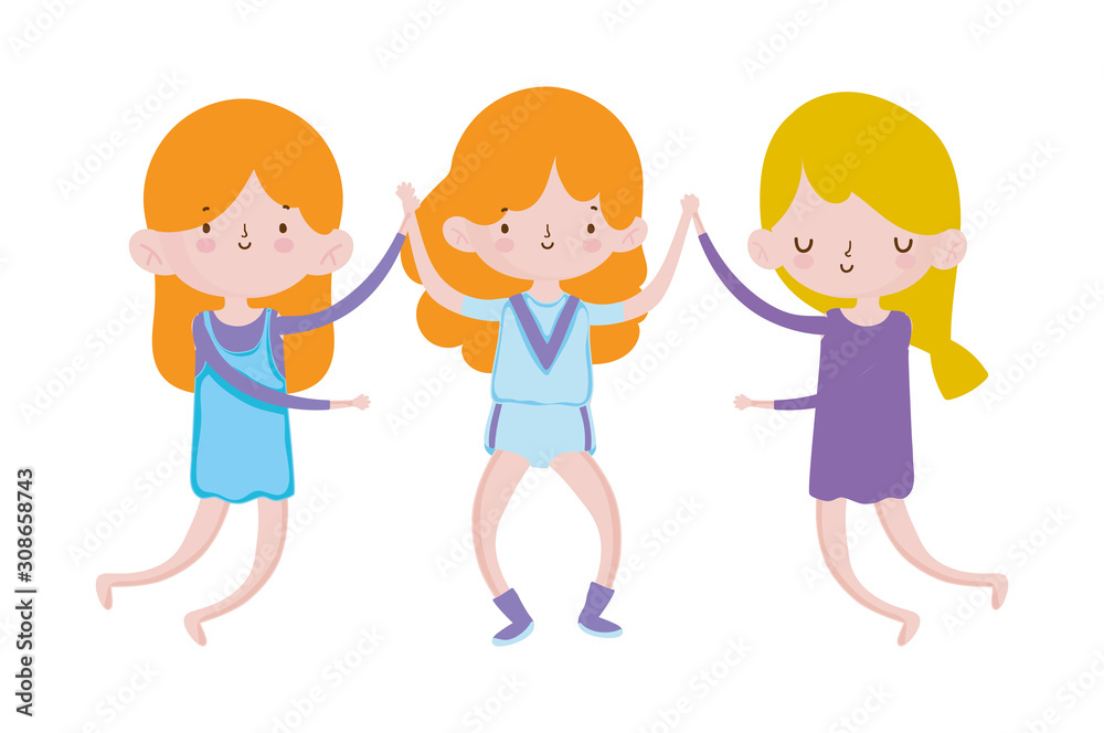 group little girls friends cartoon character group little girls friends cartoon character