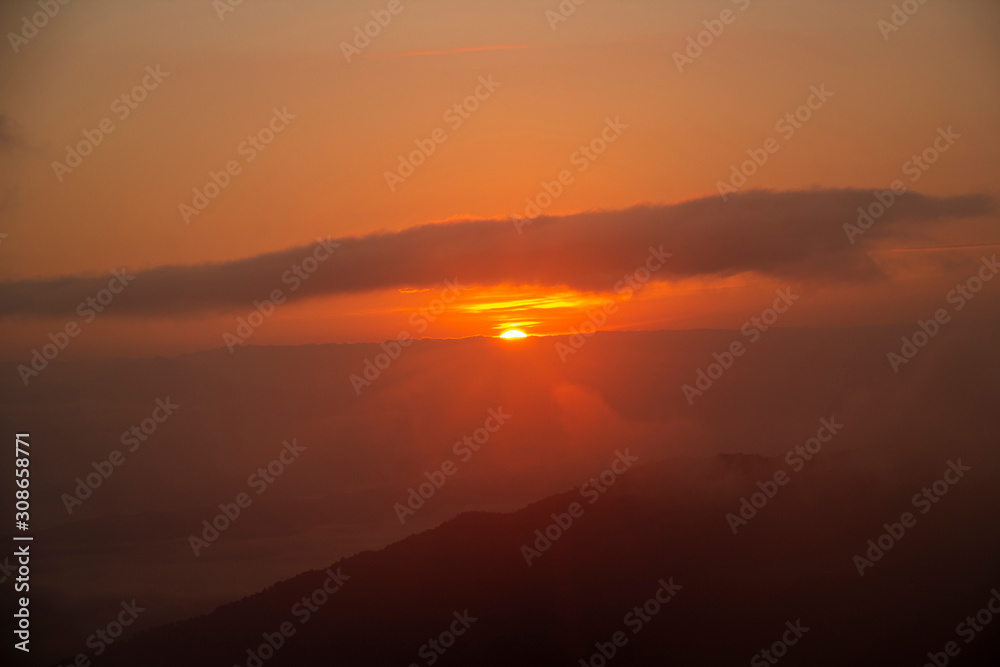 Sunrise in the morning at the mountain viewpoint. Sunrise in the morning at the mountain viewpoint.
